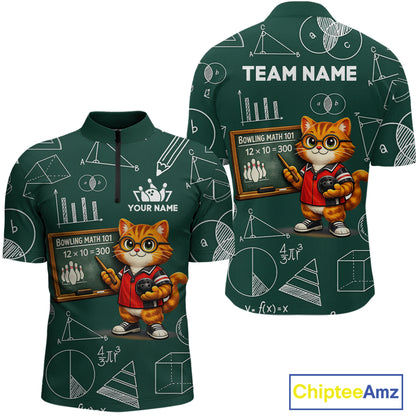 Funny Cat Bowling Math Shirt Personalized Polo & 1/4 Zip Shirt Bowling Team Jersey for Men QZT926