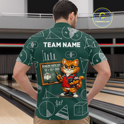 Funny Cat Bowling Math Shirt Personalized Polo & 1/4 Zip Shirt Bowling Team Jersey for Men QZT926