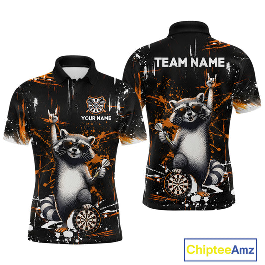 Custom Orange Funny Raccoon Dart Team Shirt for Men Dart Jersey Polo & /4-Zip Dartboard Shirt Outfit DHT29