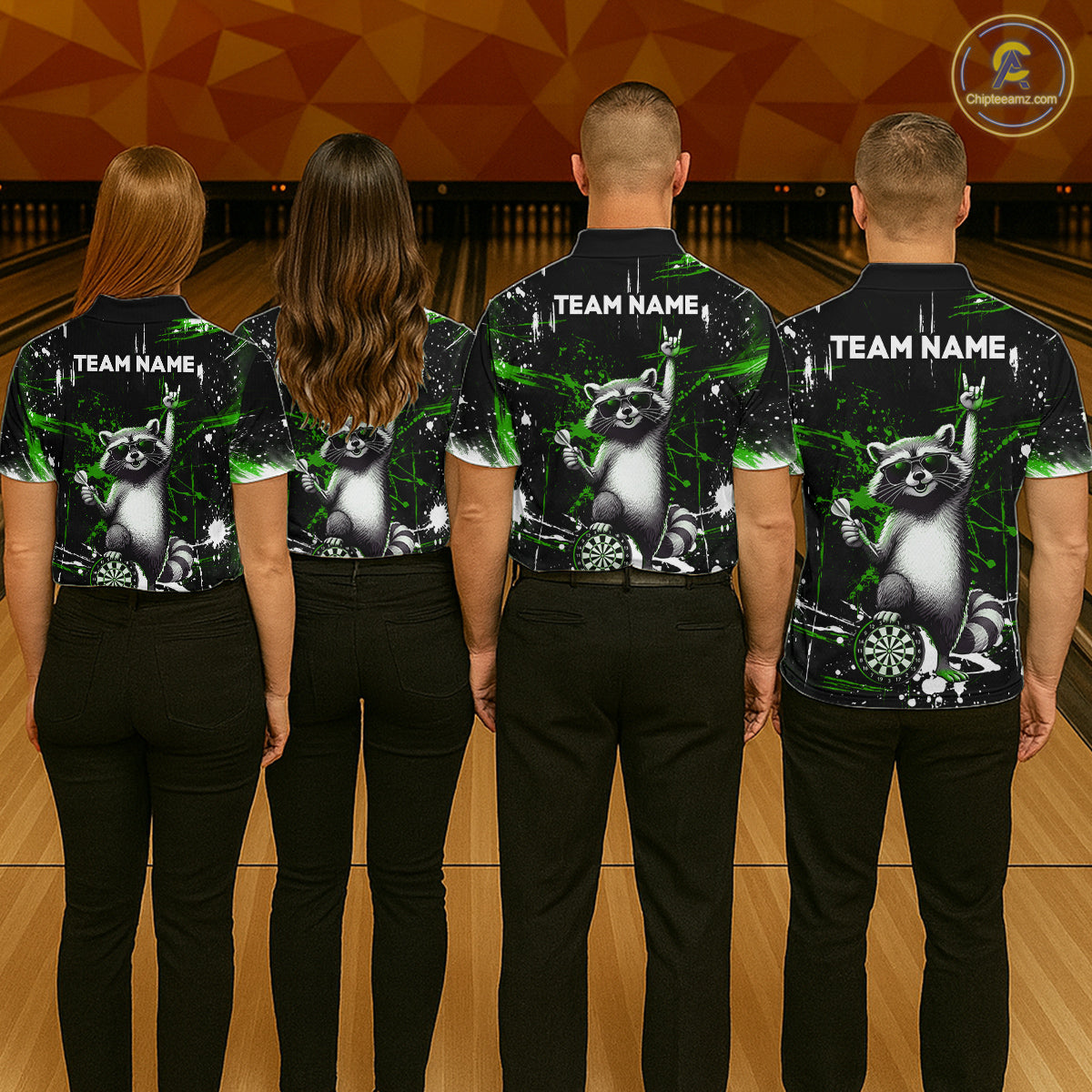 Custom Green Funny Raccoon Dart Team Shirt for Men Dart Jersey Polo & /4-Zip Dartboard Shirt Outfit DHT29