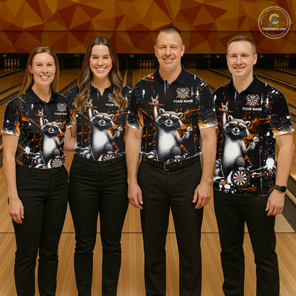 Custom Orange Funny Raccoon Dart Team Shirt for Women Dart Jersey Polo & /4-Zip Dartboard Shirt Outfit DHT29