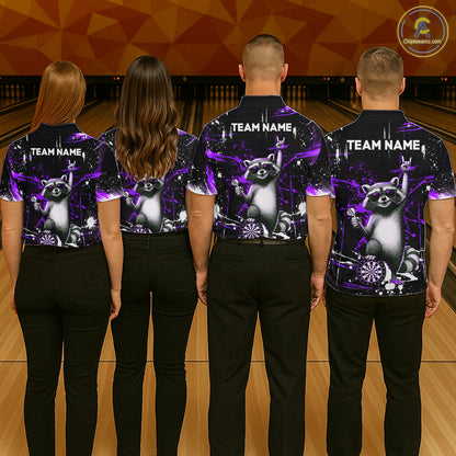 Custom Purple Funny Raccoon Dart Team Shirt for Men Dart Jersey Polo & /4-Zip Dartboard Shirt Outfit DHT29