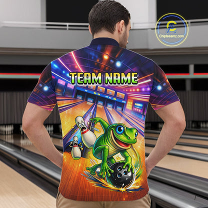 Custom Funny Frog Bowling Shirt for Men Polo & 1/4-Zip Bowling Team Jersey League QZT843