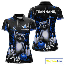 Load image into Gallery viewer, Custom Blue Funny Raccoon Bowling Shirt for Women Bowling Jersey Polo &amp; 1/4-Zip Bowling Outfit QZT892
