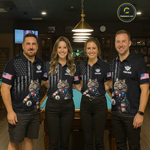 Load image into Gallery viewer, Custom American Flag Funny Cat Billiard Shirt for Women 8 Ball Pool Shirt Polo &amp; 1/4 Zip Billiard Jersey BHT20