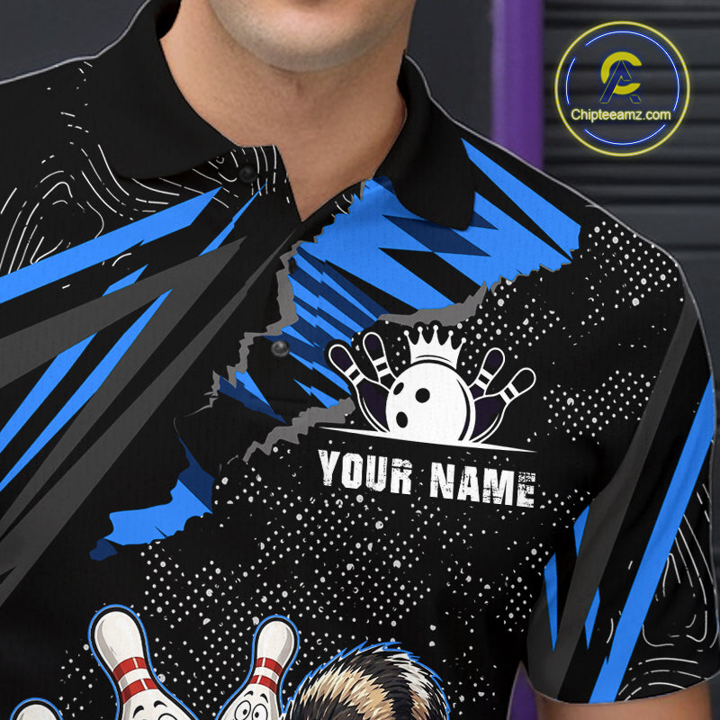 Personalized Blue Raccoon Bowling Shirt for Men Bowling Jersey League Polo & 1/4-Zip Outfit QZT1014