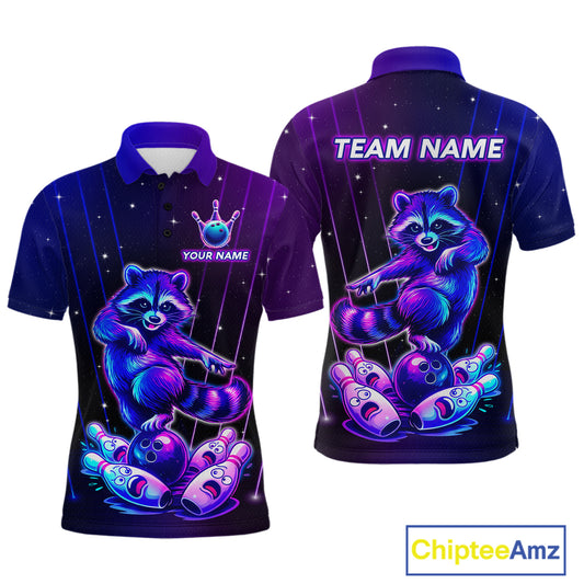 Neon Raccoon Bowling Shirt for Men Custom Bowling Team Jersey Polo & 1/4-Zip Bowling Outfit QZT848
