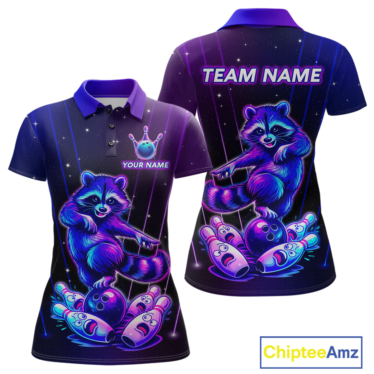 Neon Raccoon Bowling Shirt for Women Custom Bowling Team Jersey Polo & 1/4-Zip Bowling Outfit QZT848