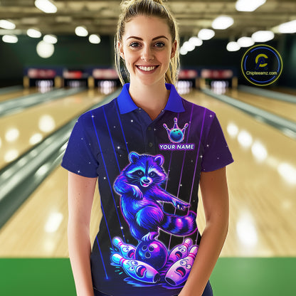 Neon Raccoon Bowling Shirt for Women Custom Bowling Team Jersey Polo & 1/4-Zip Bowling Outfit QZT848