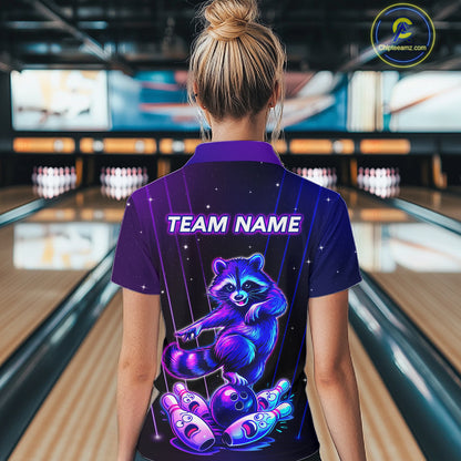 Neon Raccoon Bowling Shirt for Women Custom Bowling Team Jersey Polo & 1/4-Zip Bowling Outfit QZT848