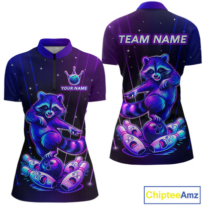 Neon Raccoon Bowling Shirt for Women Custom Bowling Team Jersey Polo & 1/4-Zip Bowling Outfit QZT848