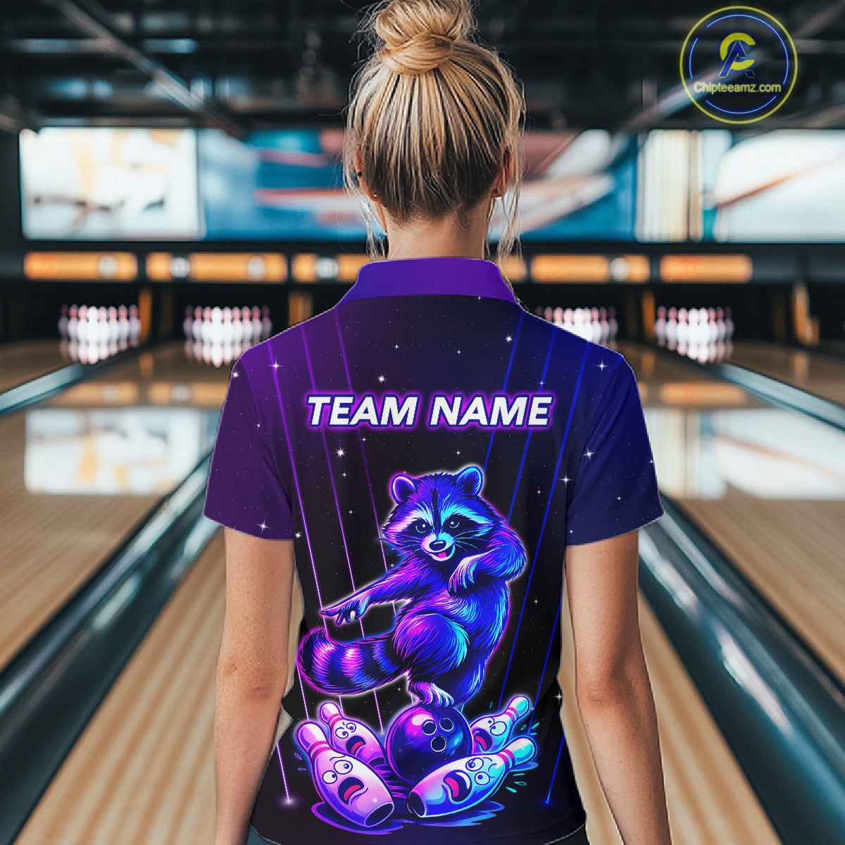 Neon Raccoon Bowling Shirt for Women Custom Bowling Team Jersey Polo & 1/4-Zip Bowling Outfit QZT848