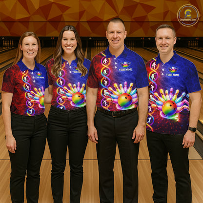 Personalized DNA Bowling Shirt for Women Bowling Team League Polo & 1/4-Zip Bowling Gift QZT854