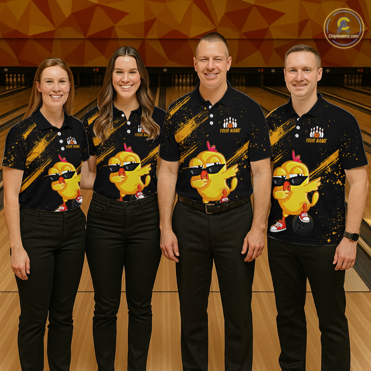 Funny Yellow Chicken Bowling Shirt Custom Polo & 1/4-Zip Bowling League Jersey for Women QZT856