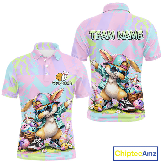 Custom Funny Bunny Bowling Team Shirt for Men Easter Bowling League Jersey Polo & 1/4-Zip QZT938