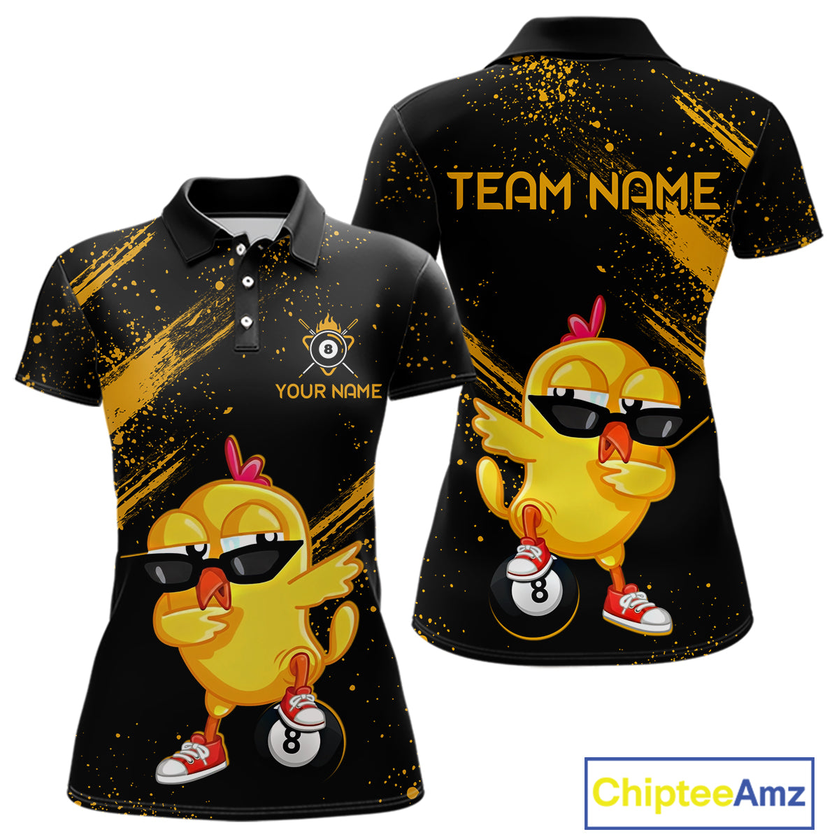 Customized Funny Chicken Billiard  8 Ball Pool Shirts for Women Billiard Jersey for Team Polo & 1/4 Zip BHT4