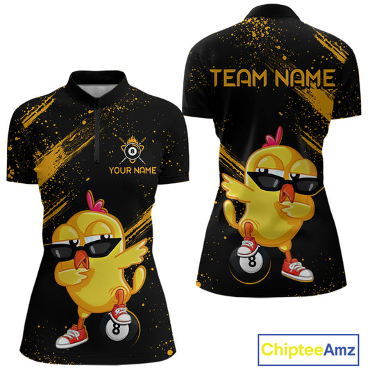 Customized Funny Chicken Billiard  8 Ball Pool Shirts for Women Billiard Jersey for Team Polo & 1/4 Zip BHT4