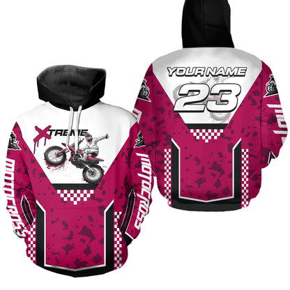 Pink Motocross Hoodie Dirt Bike Hoodie Kid Adults UPF30+ Custom Racing Sweatshirt MotoX MHT300