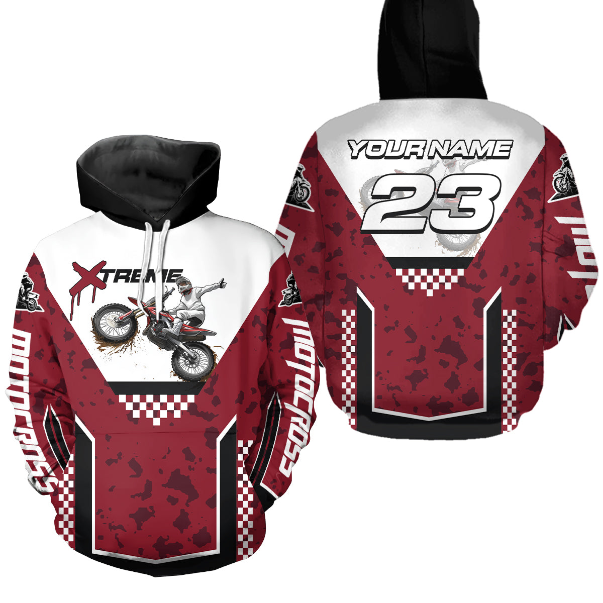 Red Motocross Hoodie Dirt Bike Hoodie Kid Adults UPF30+ Custom Racing Sweatshirt MotoX MHT300