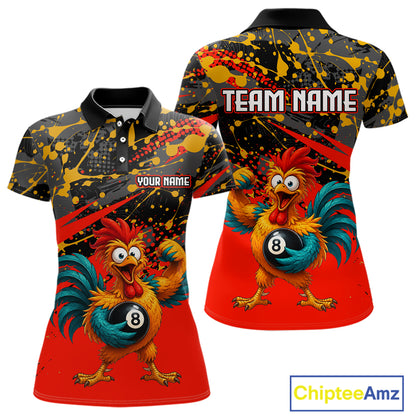 Custom Red Funny Chicken Billiard Shirt, 8 Ball Pool Team Jersey for Women, Polo & 1/4 Zip BHT106