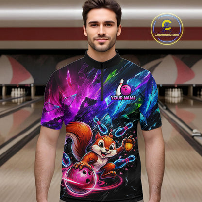 Custom Funny Squirrel Bowling Shirt, Colorful Bowling League Jersey for Men, Bowling Outfit QZT1204
