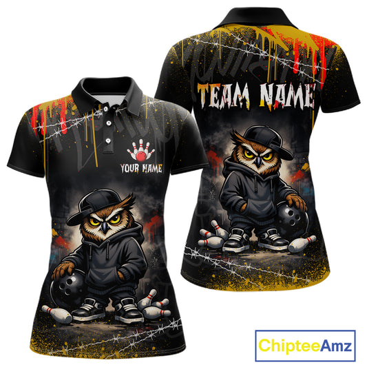 Personalized Owl Bowling Jersey Bowling Team Shirt Polo & 1/4-Zip Bowling Outfit for Women QZT865