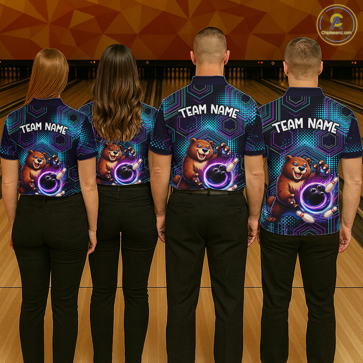 Custom Funny Bear Bowling Shirt for Women Bowling League Jersey Polo & 1/4 Zip Bowling Outfit QZT986