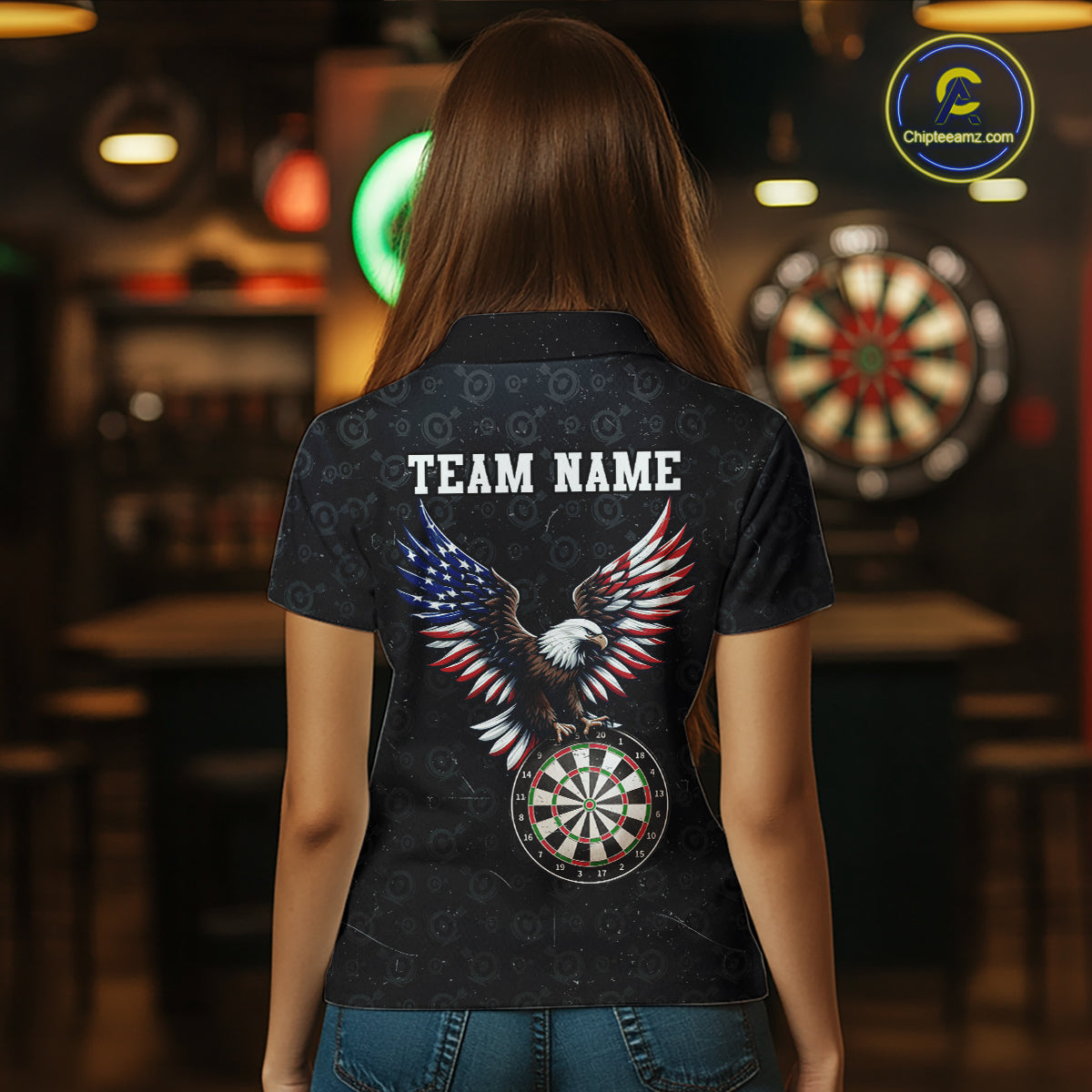 Custom American Eagle Dart Jersey for Women Dartboard Shirt Gift for Dart Players and Teams Polo & 1/4-Zip DHT2