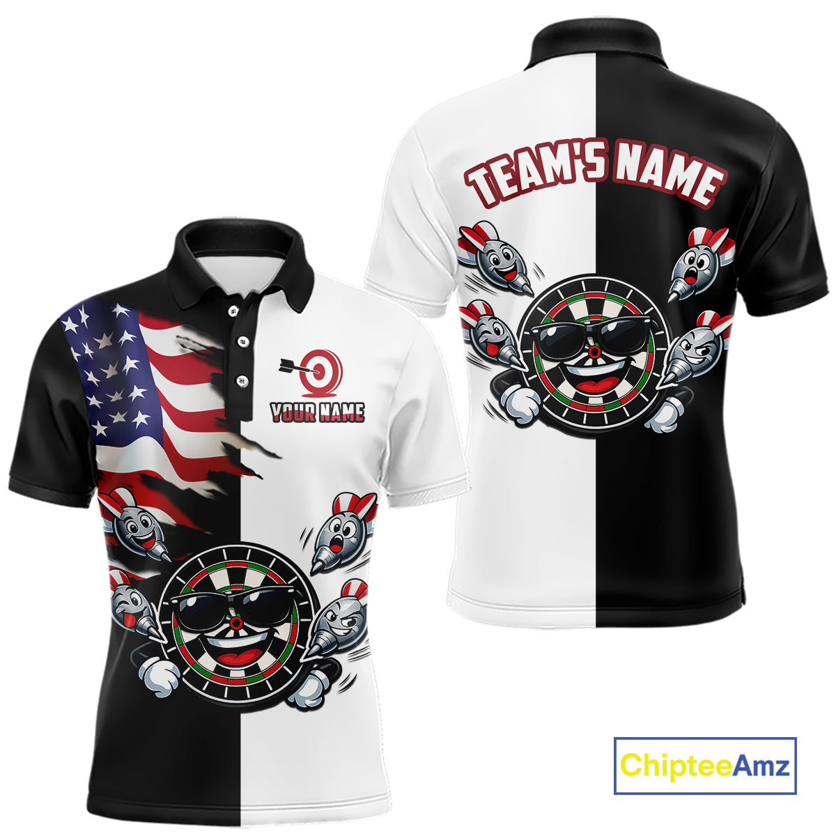 Custom Funny Dartboard Shirt for Men American Dart Shirt for Team Polo & 1/4-Zip Dart League DHT5