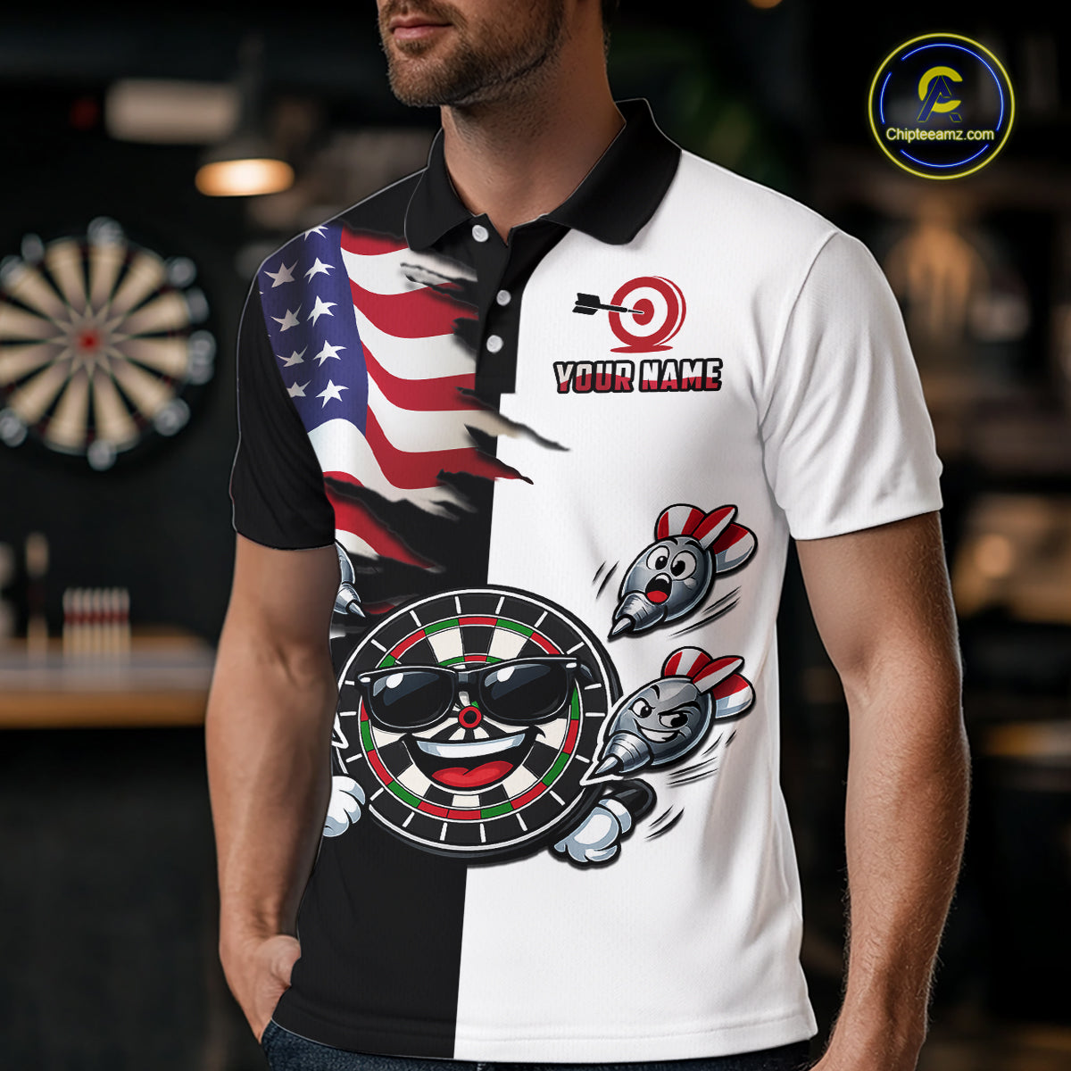 Custom Funny Dartboard Shirt for Men American Dart Shirt for Team Polo & 1/4-Zip Dart League DHT5