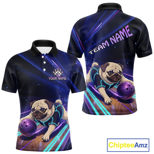 Funny Pug Dog Bowling Team Shirt for Men Custom Bowling Jersey Polo & 1/4-Zip Bowling Unisex QZT908