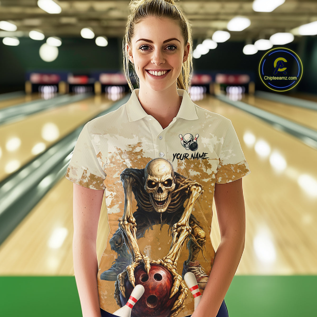 Custom Skeleton Bowling Team Shirt for Women Bowling Jersey Bowling Outfit Polo & Quarter-Zip QZT987