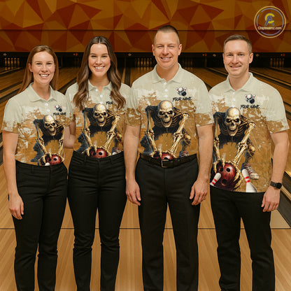 Custom Skeleton Bowling Team Shirt for Women Bowling Jersey Bowling Outfit Polo & Quarter-Zip QZT987
