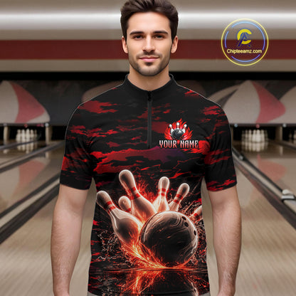 Flame Red Pattern Bowling Shirt for Men Bowling Team Jersey Polo & 1/4-Zip QZT1027