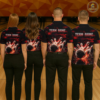 Flame Red Pattern Bowling Shirt for Men Bowling Team Jersey Polo & 1/4-Zip QZT1027