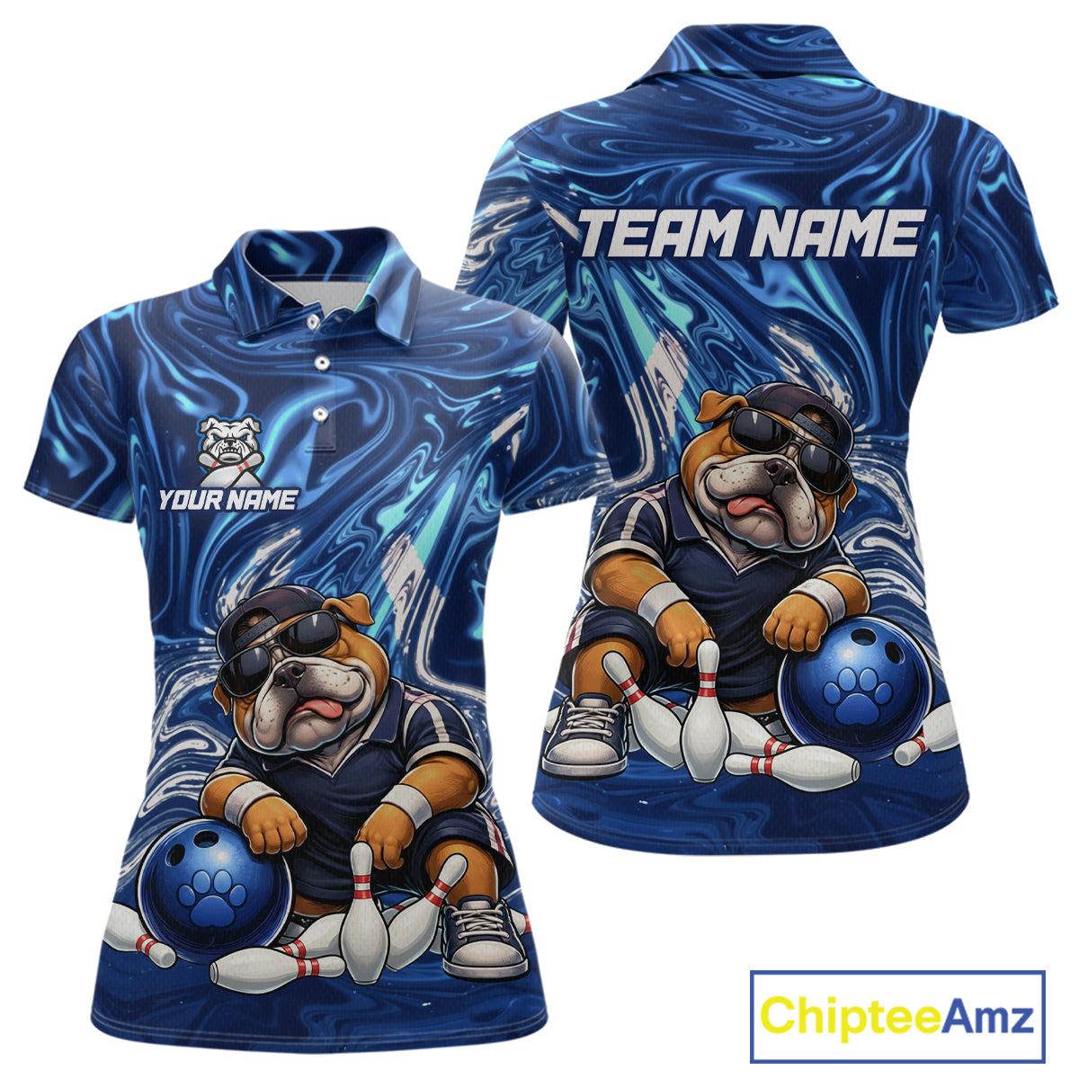 Custom Blue Funny Bulldog Bowling Team Shirt Bowling Jersey Polo & 1/4 Zip Bowling Unisex for Women QZT912