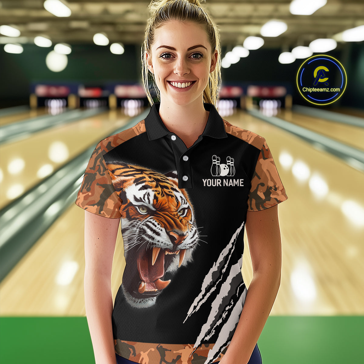 Tiger Bowling Shirt Custom Bowling Team Jersey for Women Bowling Outfit Polo & 1/4-Zip QZT772