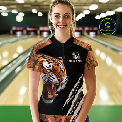 Tiger Bowling Shirt Custom Bowling Team Jersey for Women Bowling Outfit Polo & 1/4-Zip QZT772