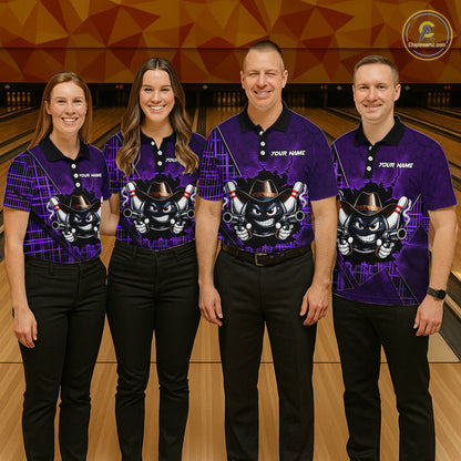 Custom Purple Funny Cowboy Gun Bowling Shirt for Men Bowling Team Jersey Bowling Polo & Quarter-Zip QZT915