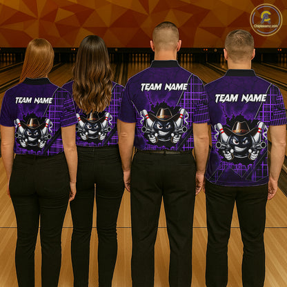 Custom Purple Funny Cowboy Gun Bowling Shirt for Men Bowling Team Jersey Bowling Polo & Quarter-Zip QZT915
