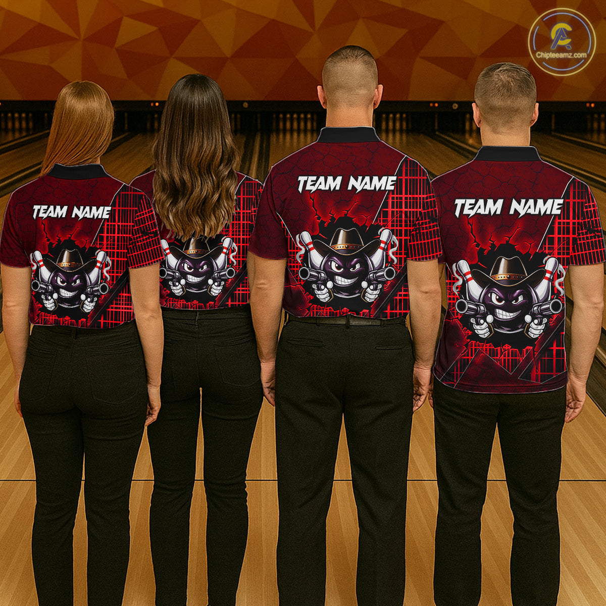 Custom Red Funny Cowboy Gun Bowling Shirt for Women Bowling Team Jersey Bowling Polo & Quarter-Zip  QZT915