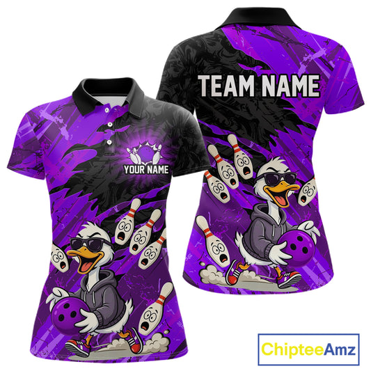 Purple Funny Duck Bowling Shirt for Women Custom Bowling Team Jersey Bowling League Polo & Quarter-Zip QZT944