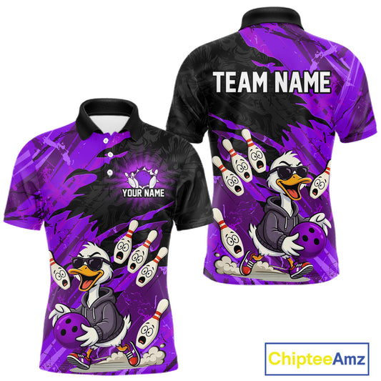 Purple Funny Duck Bowling Shirt for Men Custom Bowling Team Jersey Bowling League Polo & Quarter-Zip QZT944