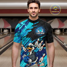 Load image into Gallery viewer, Cyan Funny Duck Bowling Shirt for Men Custom Bowling Team Jersey Bowling League Polo &amp; Quarter-Zip QZT944
