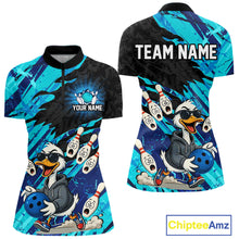 Load image into Gallery viewer, Cyan Funny Duck Bowling Shirt for Women Custom Bowling Team Jersey Bowling League Polo &amp; Quarter-Zip QZT944