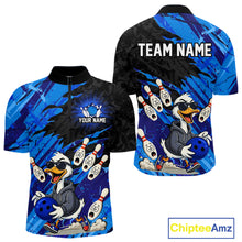 Load image into Gallery viewer, Blue Funny Duck Bowling Shirt for Men Custom Bowling Team Jersey Bowling League Polo &amp; Quarter-Zip QZT944