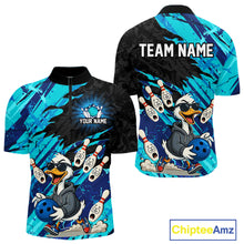 Load image into Gallery viewer, Cyan Funny Duck Bowling Shirt for Men Custom Bowling Team Jersey Bowling League Polo &amp; Quarter-Zip QZT944