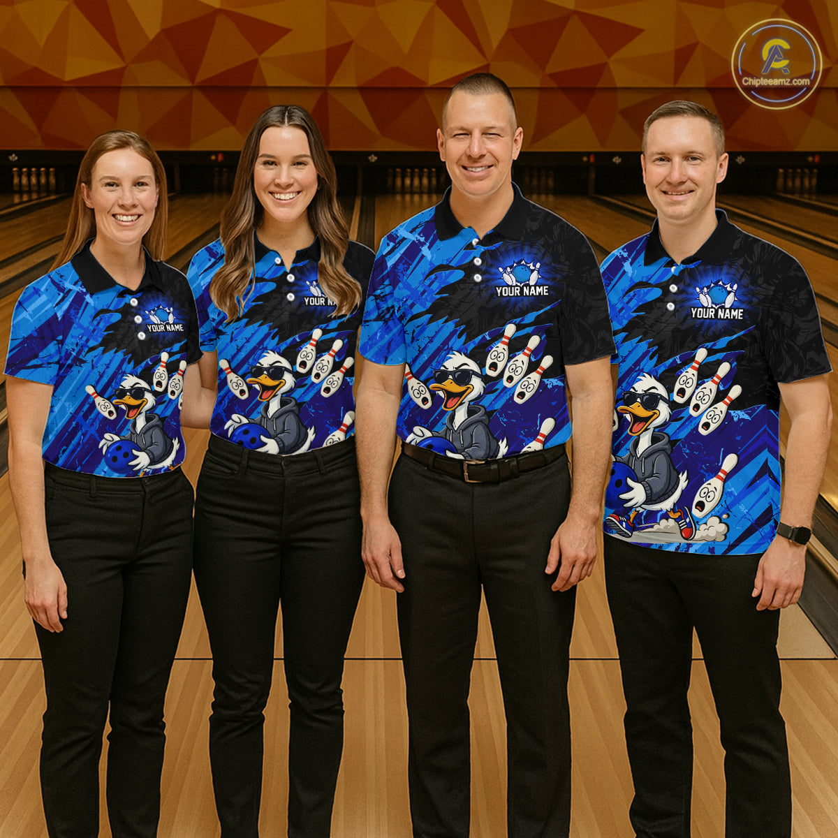 Blue Funny Duck Bowling Shirt for Men Custom Bowling Team Jersey Bowling League Polo & Quarter-Zip QZT944