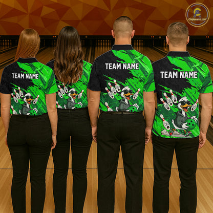 Green Funny Duck Bowling Shirt for Women Custom Bowling Team Jersey Bowling League Polo & Quarter-Zip QZT944