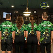 Load image into Gallery viewer, Four people wearing matching green and black shirts with a team logo and text in an indoor setting.